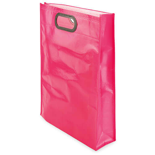 fuchsia color laminated non woven bag with d cut handles