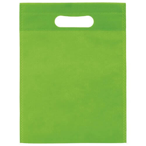 apple green color non woven bag with d cut handles