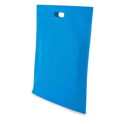 light blue clor non woven bag with d cut handles
