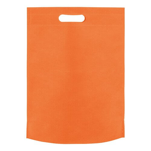 orange color non woven bag with d cut handles