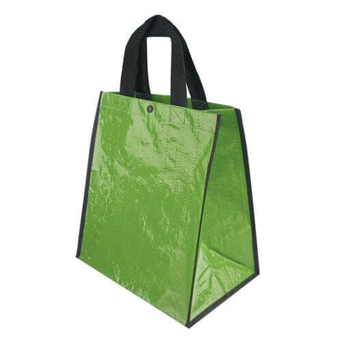 green color pp woven bag with short handles